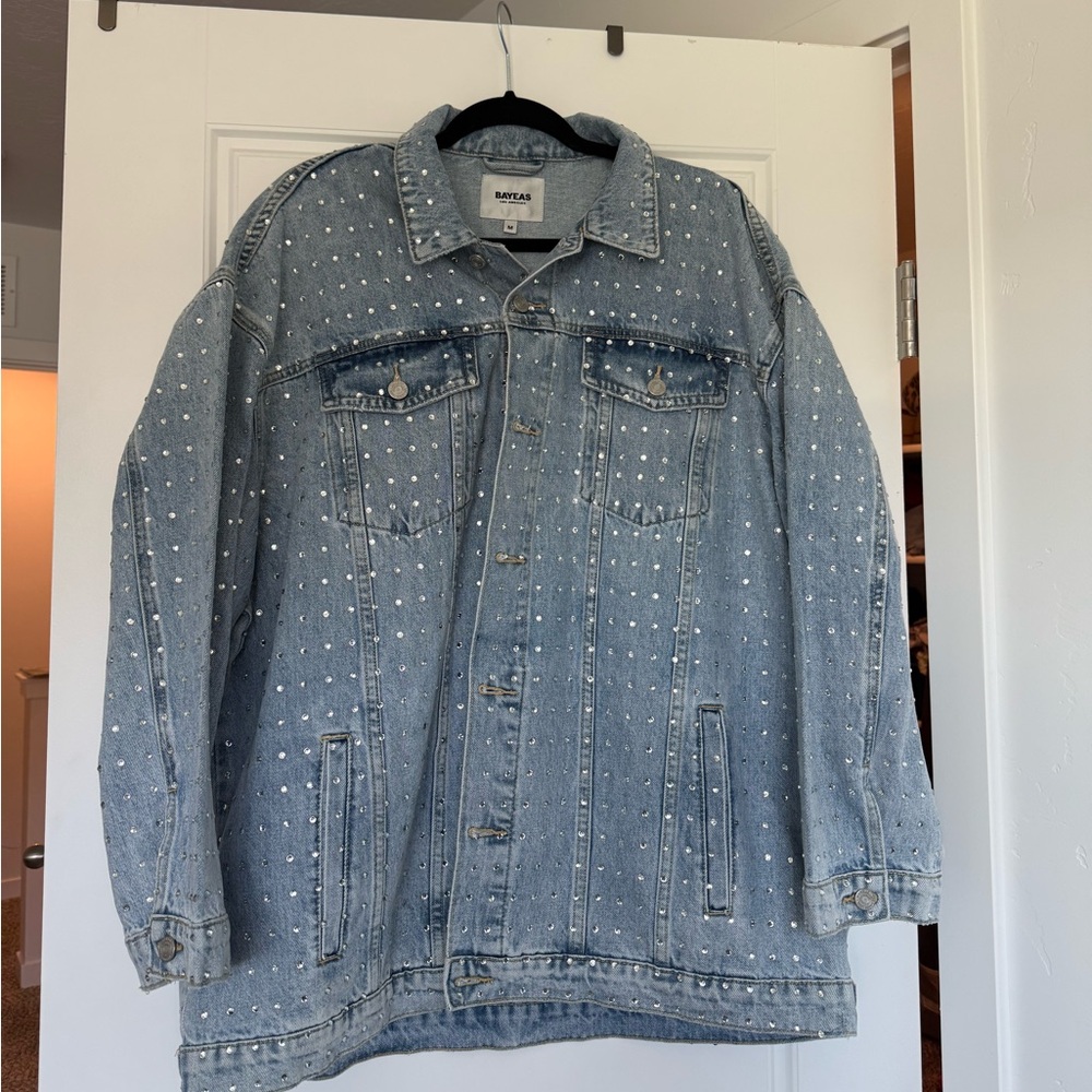 Trendy Boutique Blue Jean Jacket with White Accents
